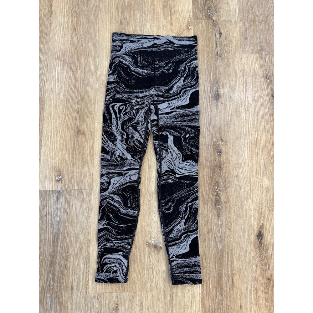 Athleta Womens Black Grey Marble Swirl Metallic High Waisted Leggings Size S